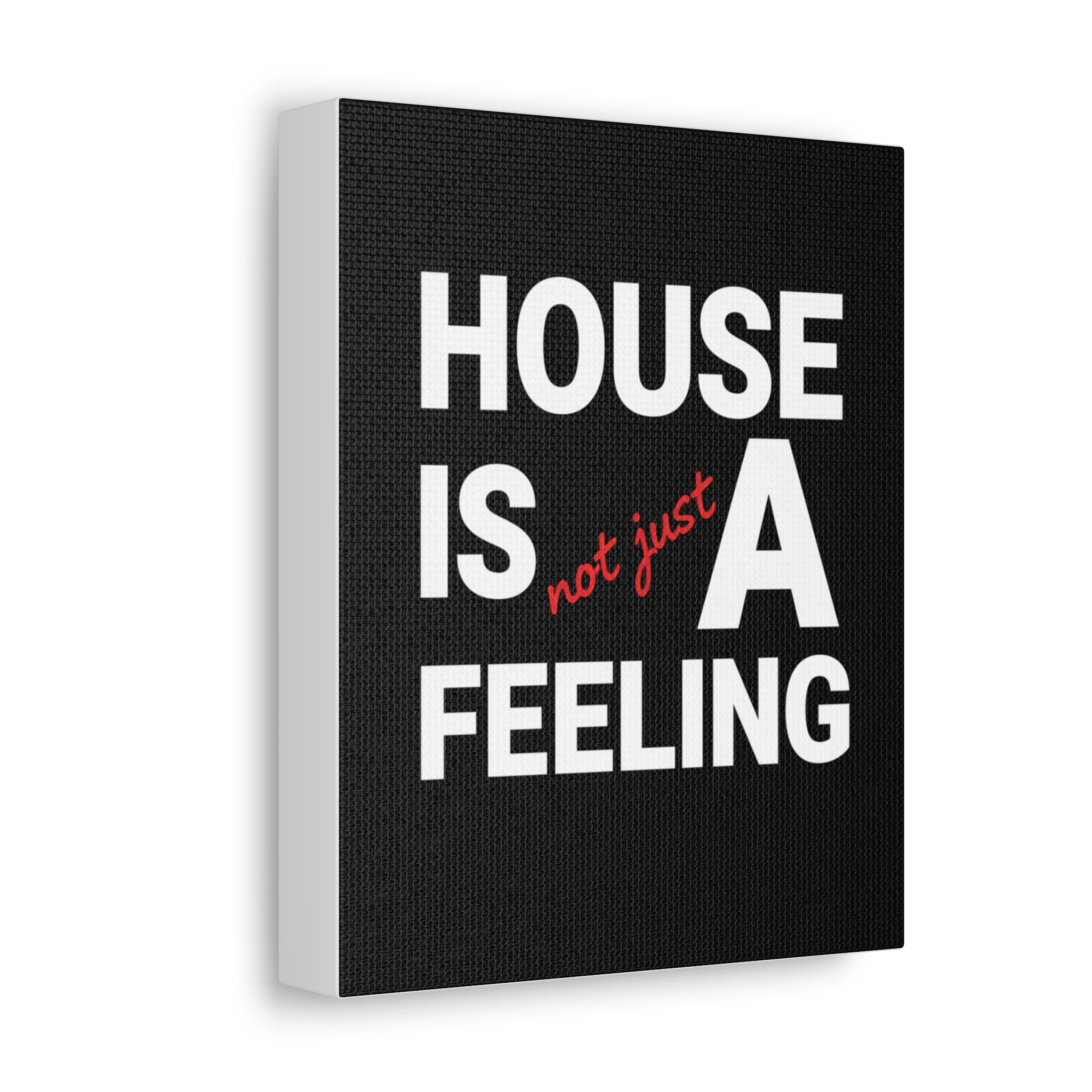 House Is A Feeling wall art Stretched Canvas | Typography black white red