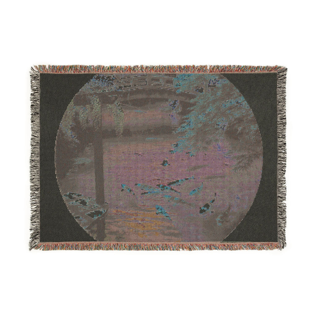 Koi Pond Scene Woven Blanket | Japanese Garden Koi Fish Tapestry Throw